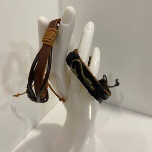 Set Of 2 genuine Leather & Cord Bracelets With funky Fishing Hook Design